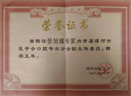 Zhang, Xuyao's 2008 appointment as Vice Chair of the inaugural Stomatology Professional Branch of the Luohe Medical Association